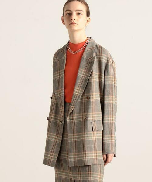 TOMORROWLAND レーヨンリネンチェック ダブルブレストジャケット