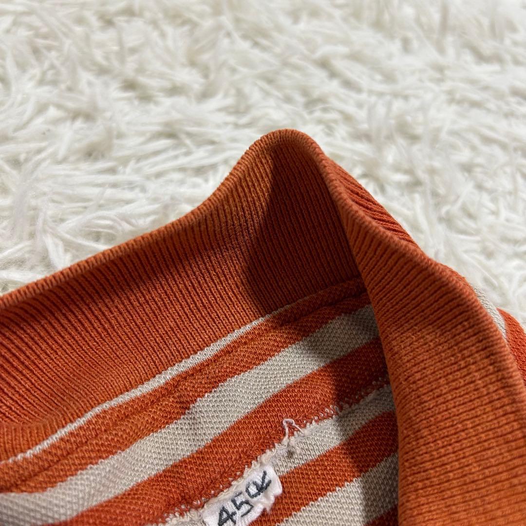 美品✨45R 縞カノコの馬ポロシャツ R刺繍 ロゴ ボーダー カットソー