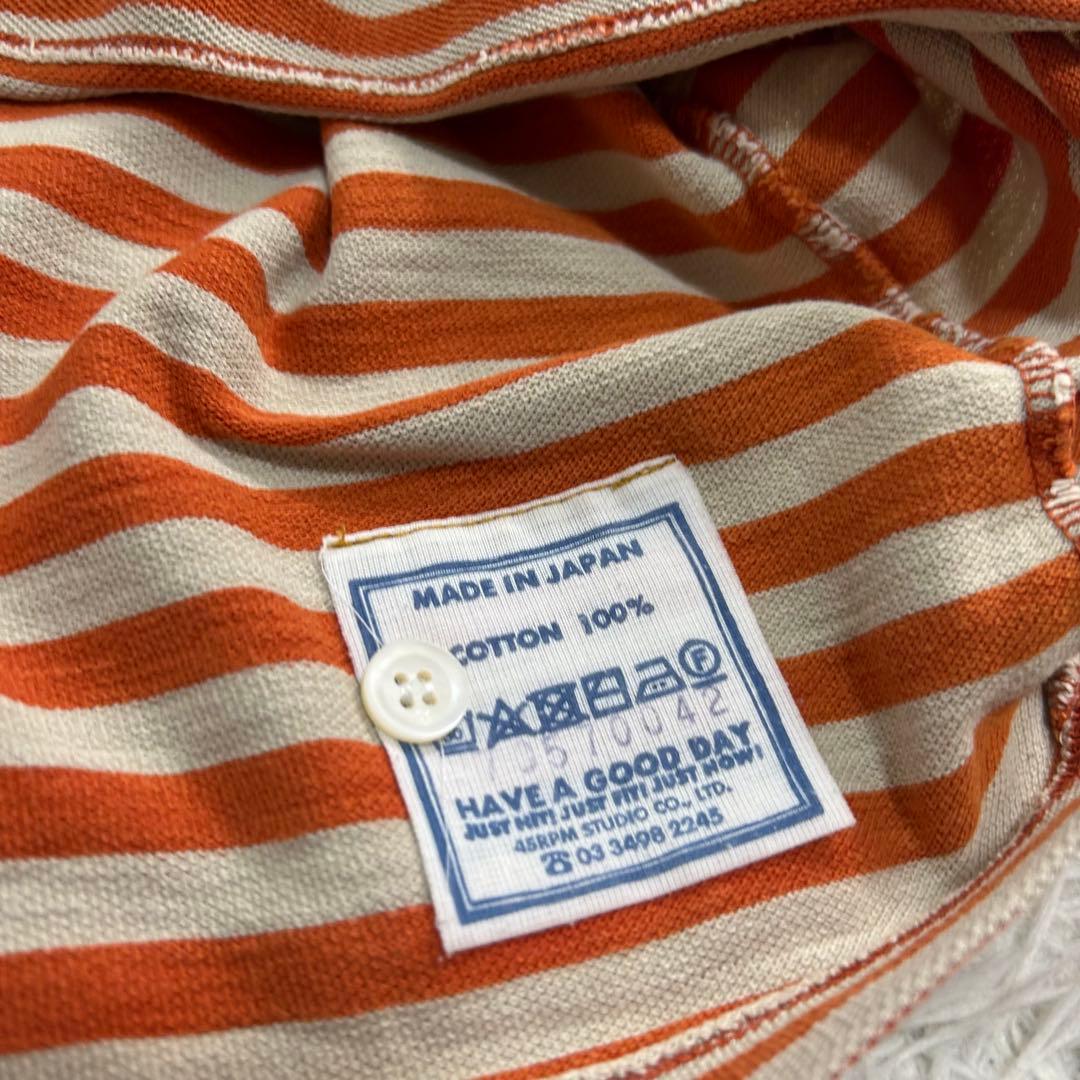 美品✨45R 縞カノコの馬ポロシャツ R刺繍 ロゴ ボーダー カットソー