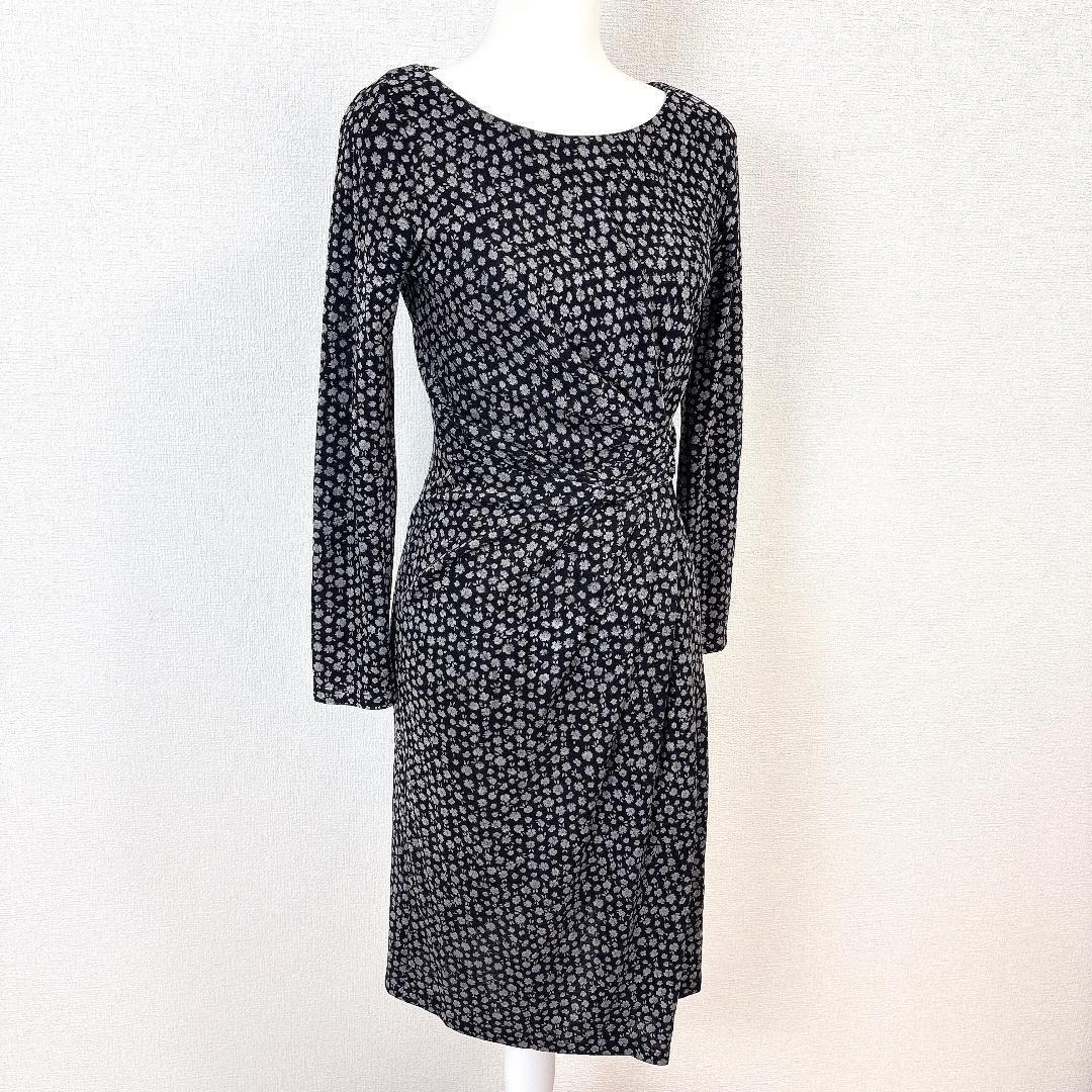 【美品】 kay me 長袖ワンピース 絞り 9 ブラック 総柄 小花柄