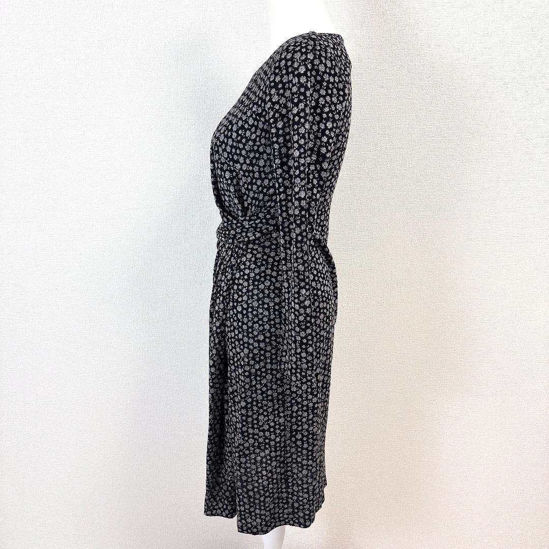 【美品】 kay me 長袖ワンピース 絞り 9 ブラック 総柄 小花柄