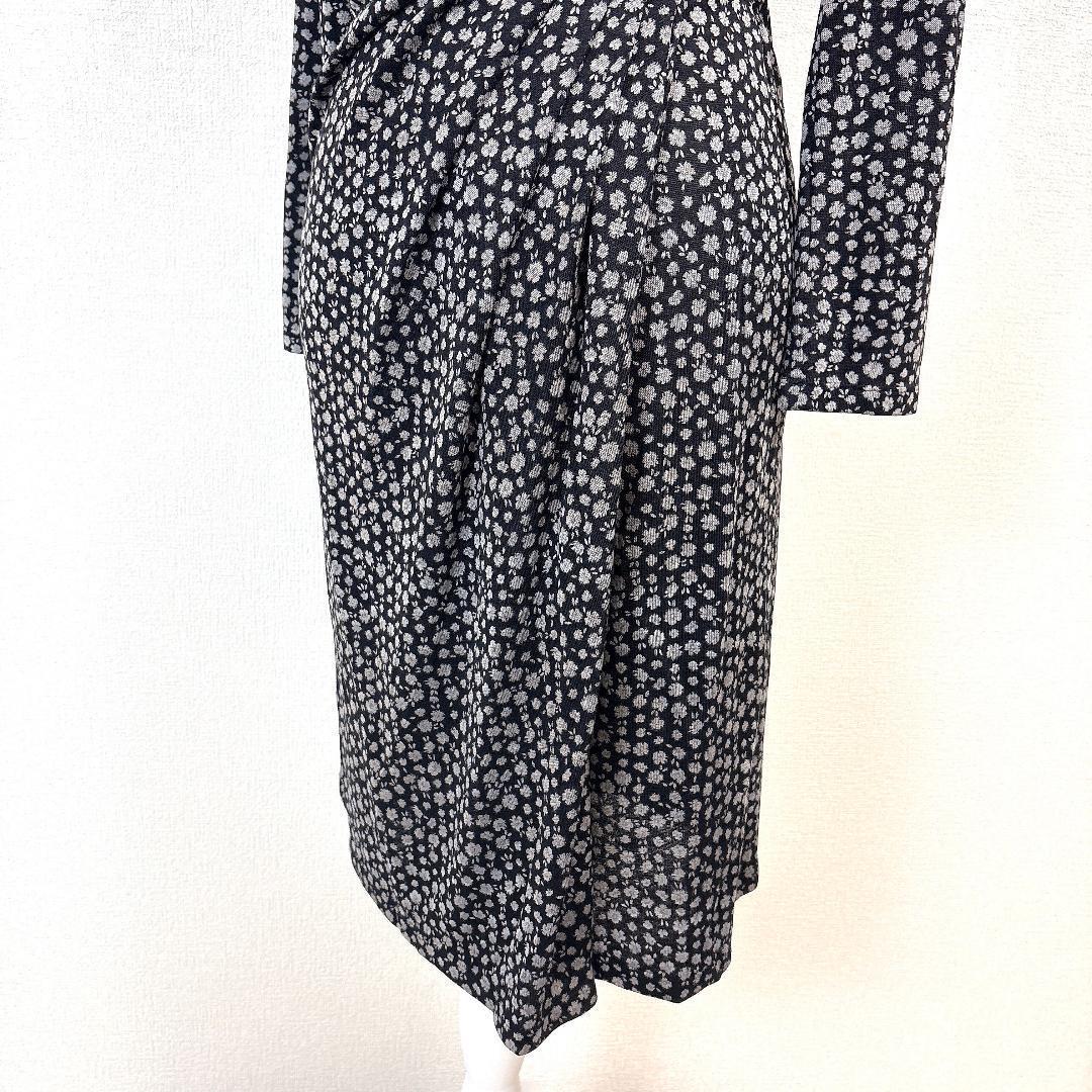 【美品】 kay me 長袖ワンピース 絞り 9 ブラック 総柄 小花柄