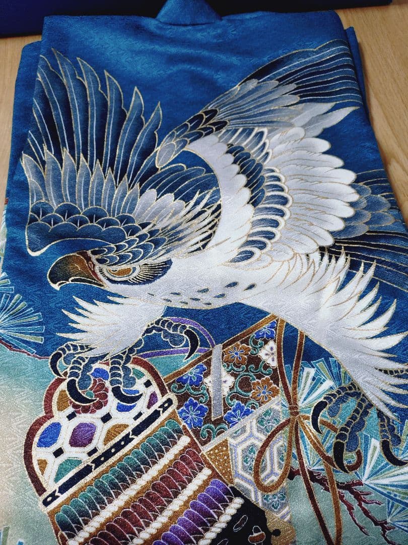 美品 七五三 男の子 5歳 産着 着物 フルセット 鷹の刺繍 卒園 入学 記念日