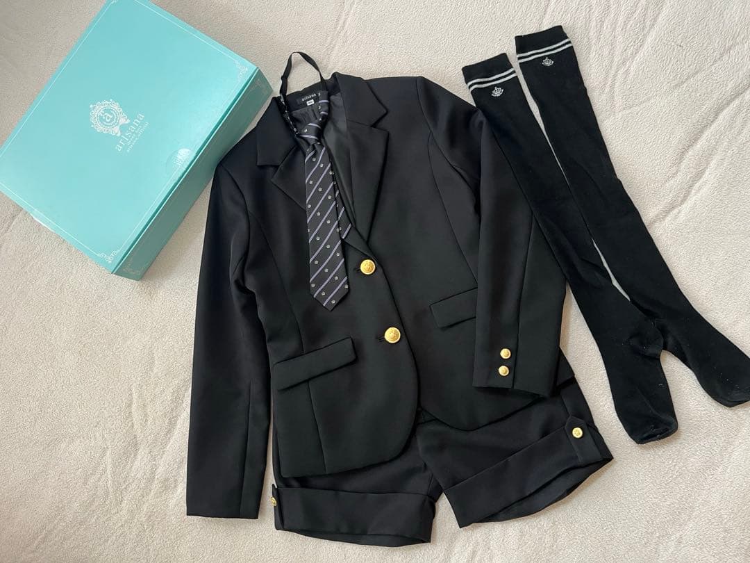 アリサナネクタイ靴下付フォーマルスーツ黒165ショートパンツ卒業式4点セット