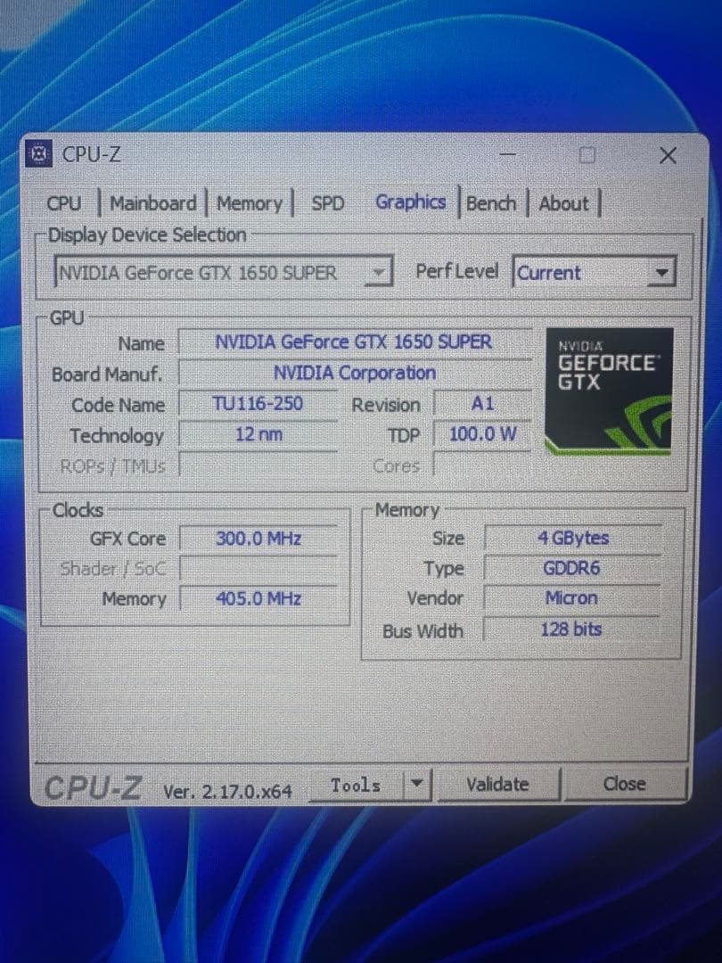 NAVIDIA GeForce GTX 1650 SUPER 4GB 確認済み