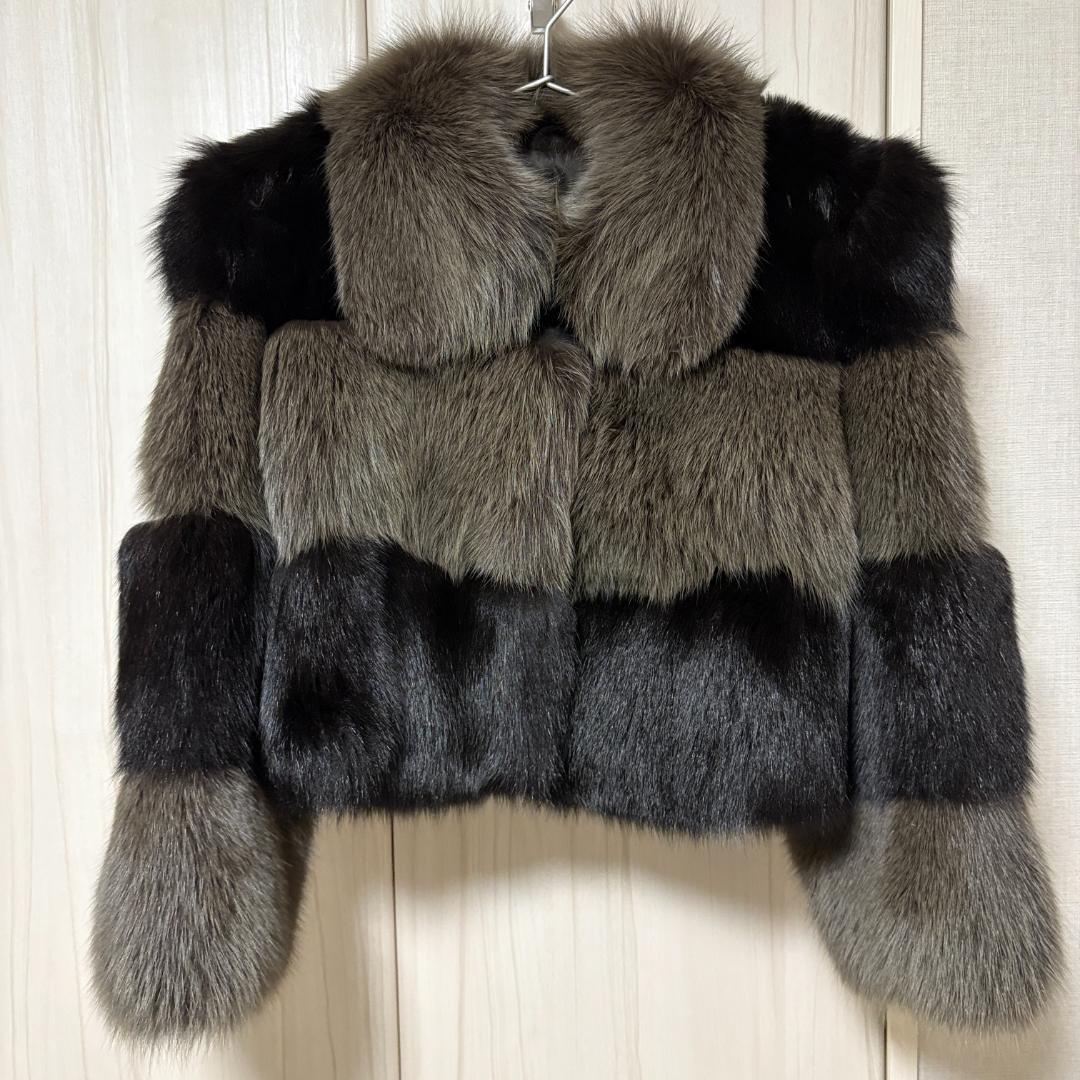 bhqフォックスファー ショートコート ブラック グレー ミックス 毛皮