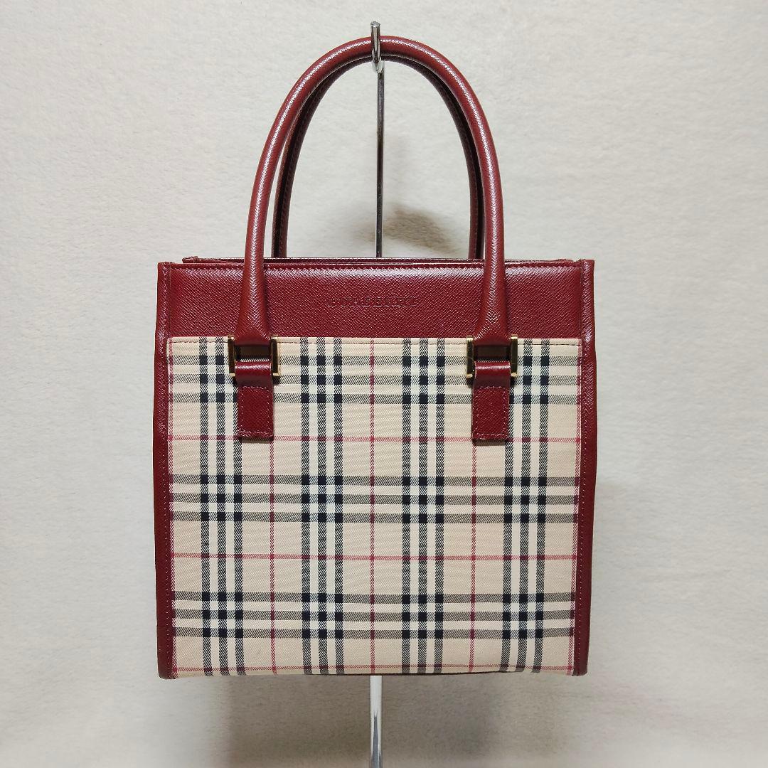 高級 バーバリー サフィアーノレザー ノバチェック ハンドバック