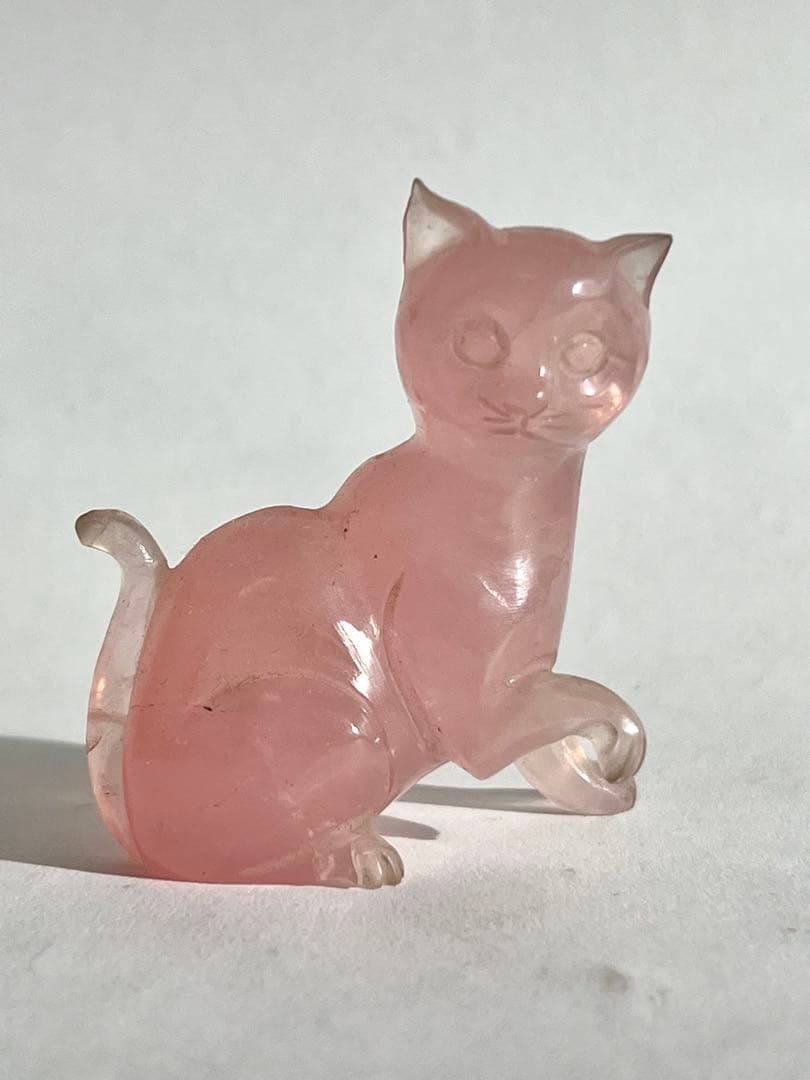 レトロ ねこの彫り物 ローズクォーツ 天然石 こまねこ ビンテージ