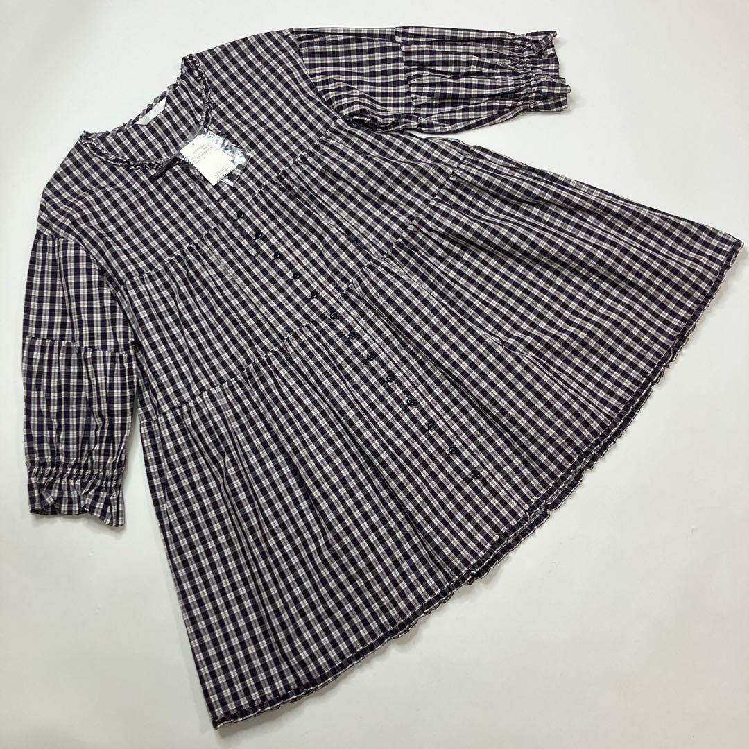 【新品】ピンクハウス 白×ネイビー系チェック チュニックブラウス/2025年