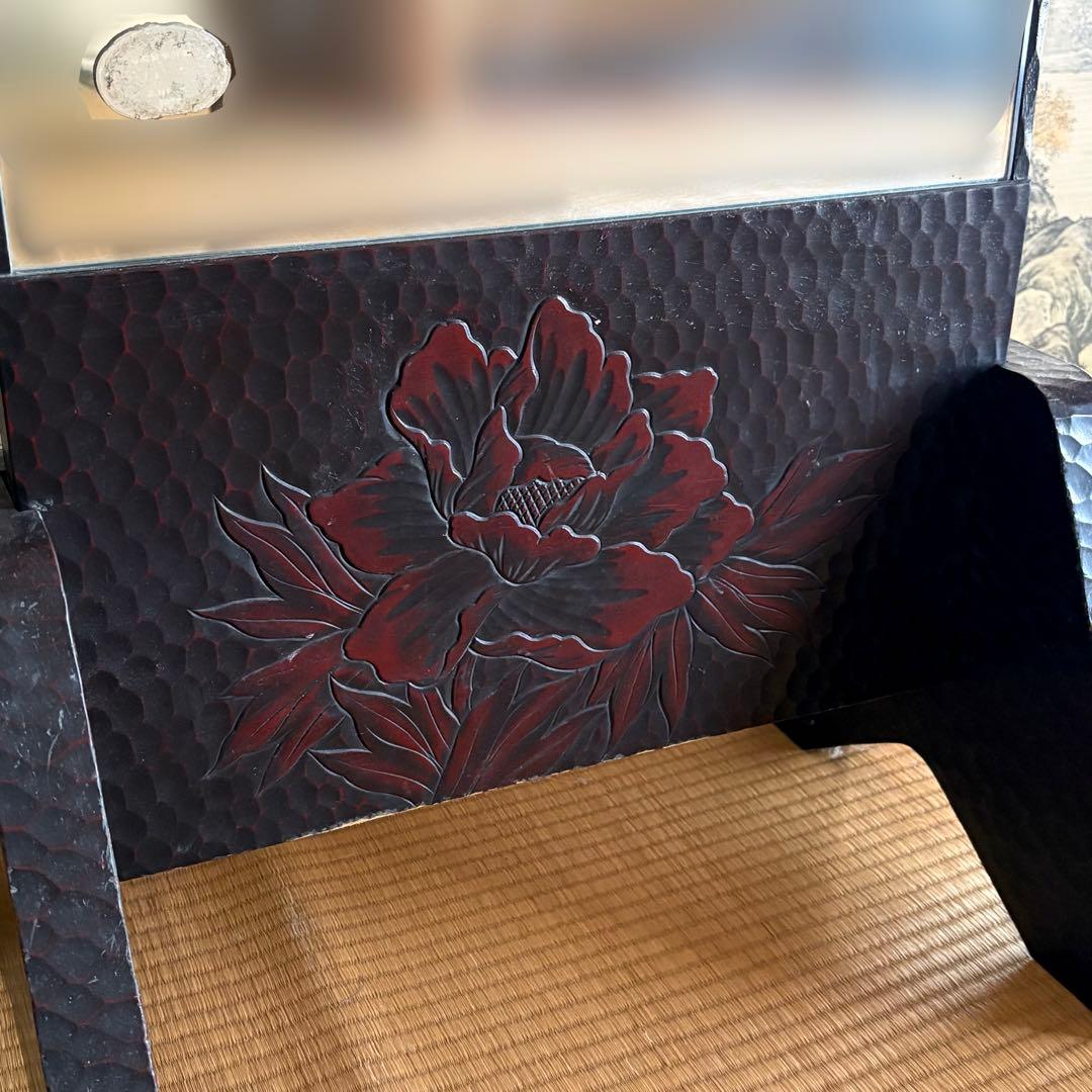 鎌倉彫り　姿見　鏡　スタンドミラー　昭和レトロ　アンティーク