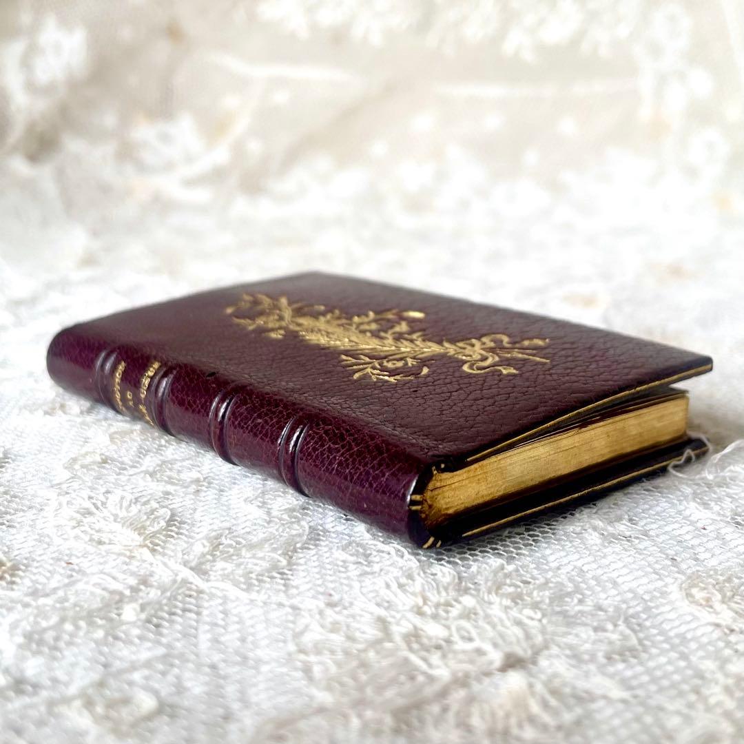 19世紀の小さな本　1892年　ミニブック　レザー金彩祈祷書フランスアンティーク
