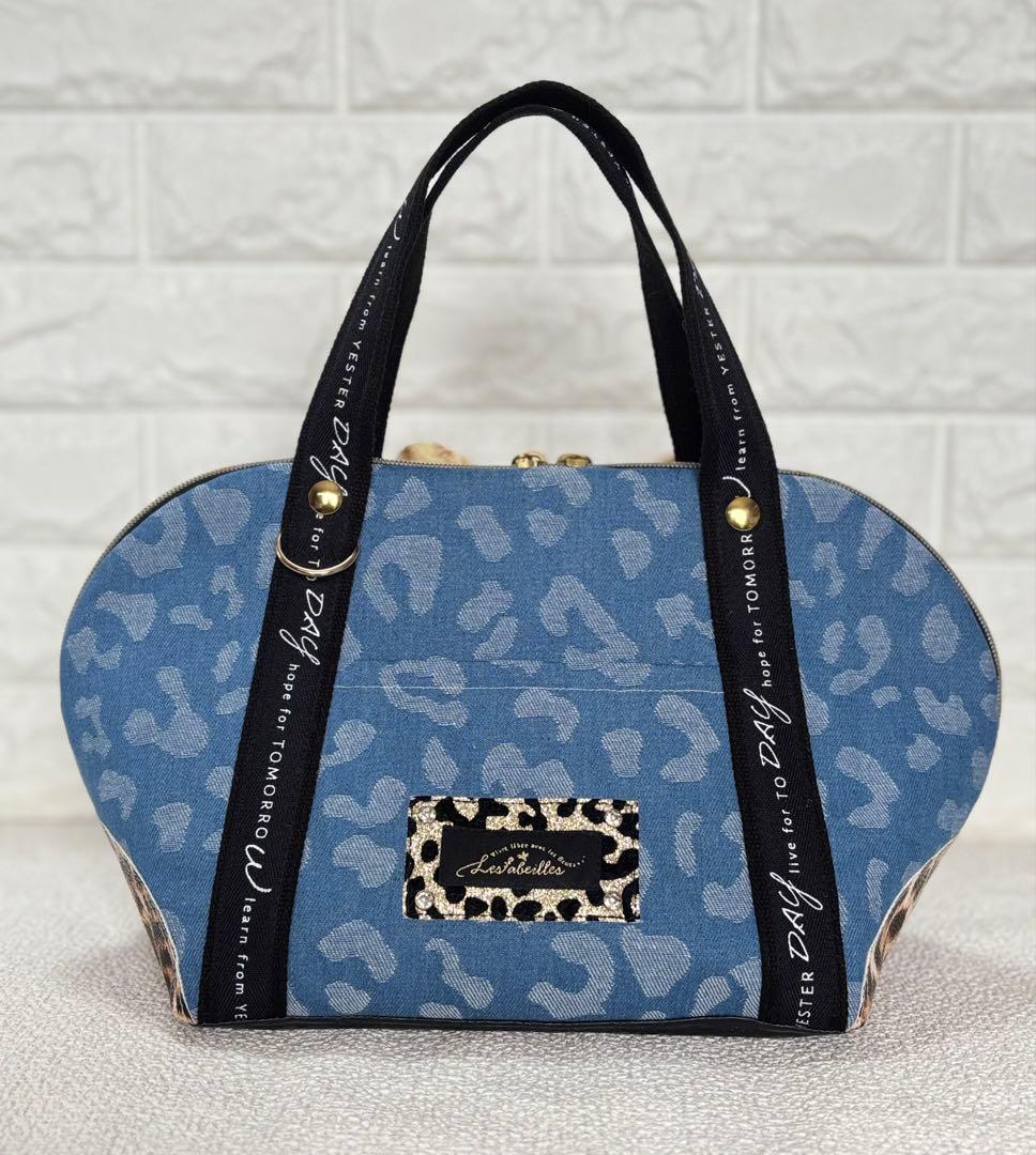 黒*こ様 コヤンイサムチョン　シェル型バッグ　ヒョウ柄ねこちゃん　ヒョウ柄デニム