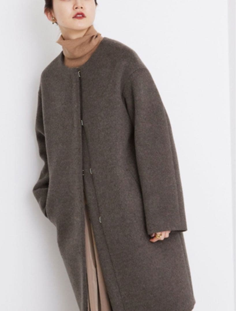 IÉNA ラムウールノーカラーコート　グレー　 38 ミドルコート　長袖