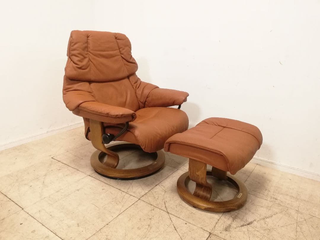 美品 EKORNES ストレスレスチェア レノ（M）キャメルレザー オットマン別