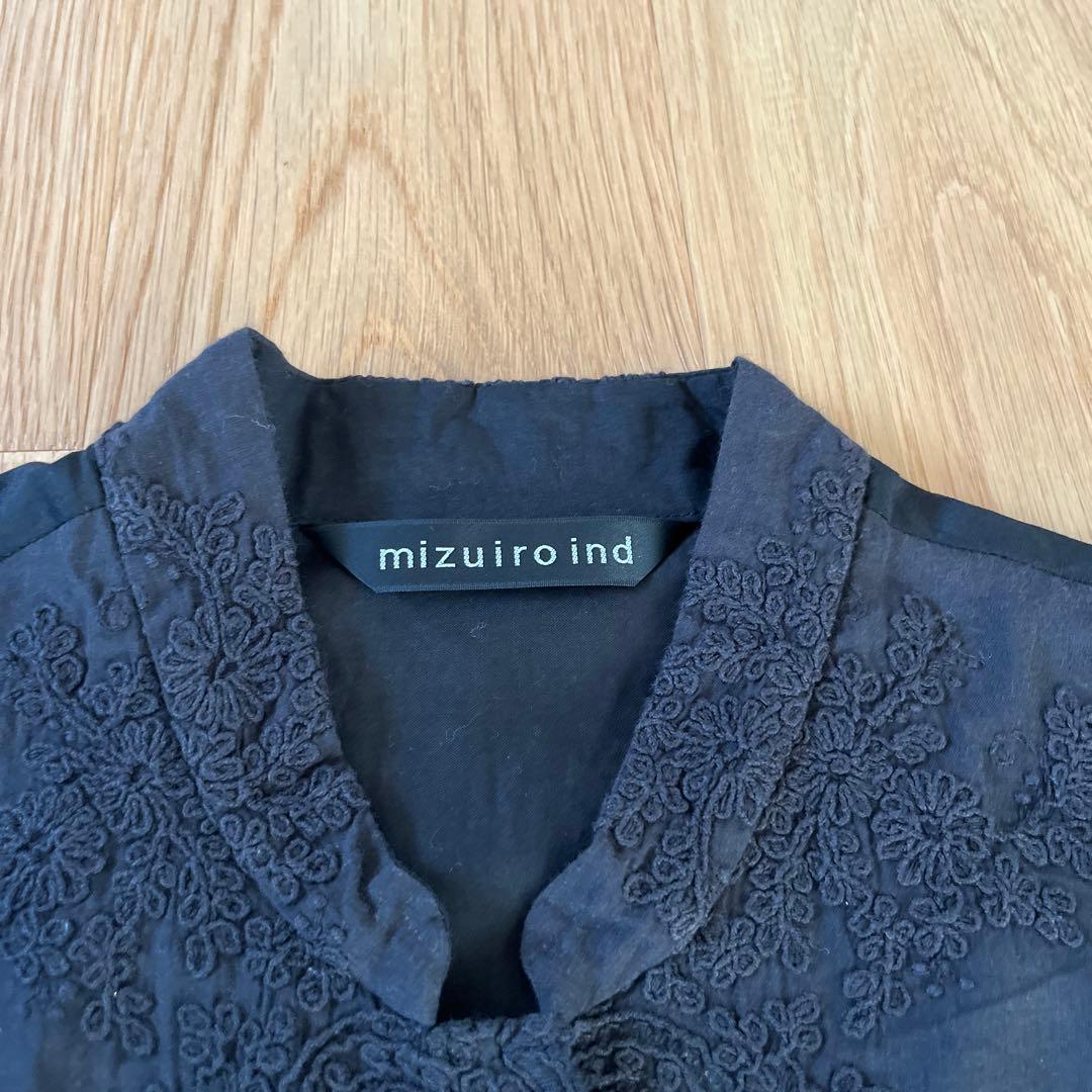 ミズイロインド　mizuiro ind レーススタンドカラーワイドシャツ 黒
