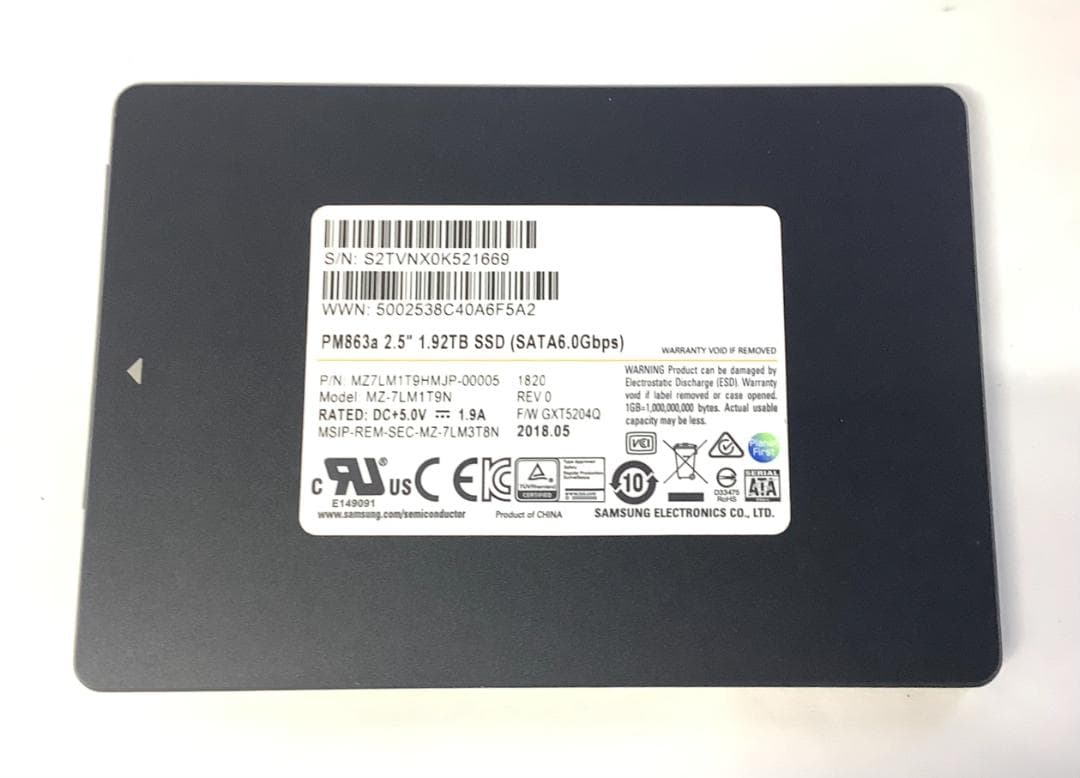 ②-WA296-SAMSUNG SATA 1.92TB SSD 2.5 1点