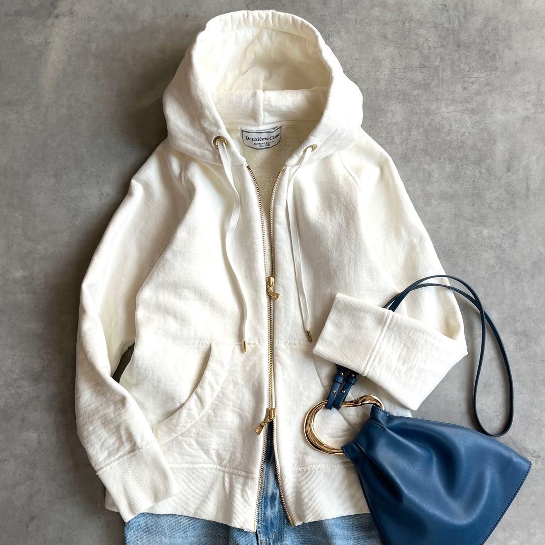 ドゥーズィーエムクラス パーカー フーディ コットン シルク 裏起毛 アイボリー