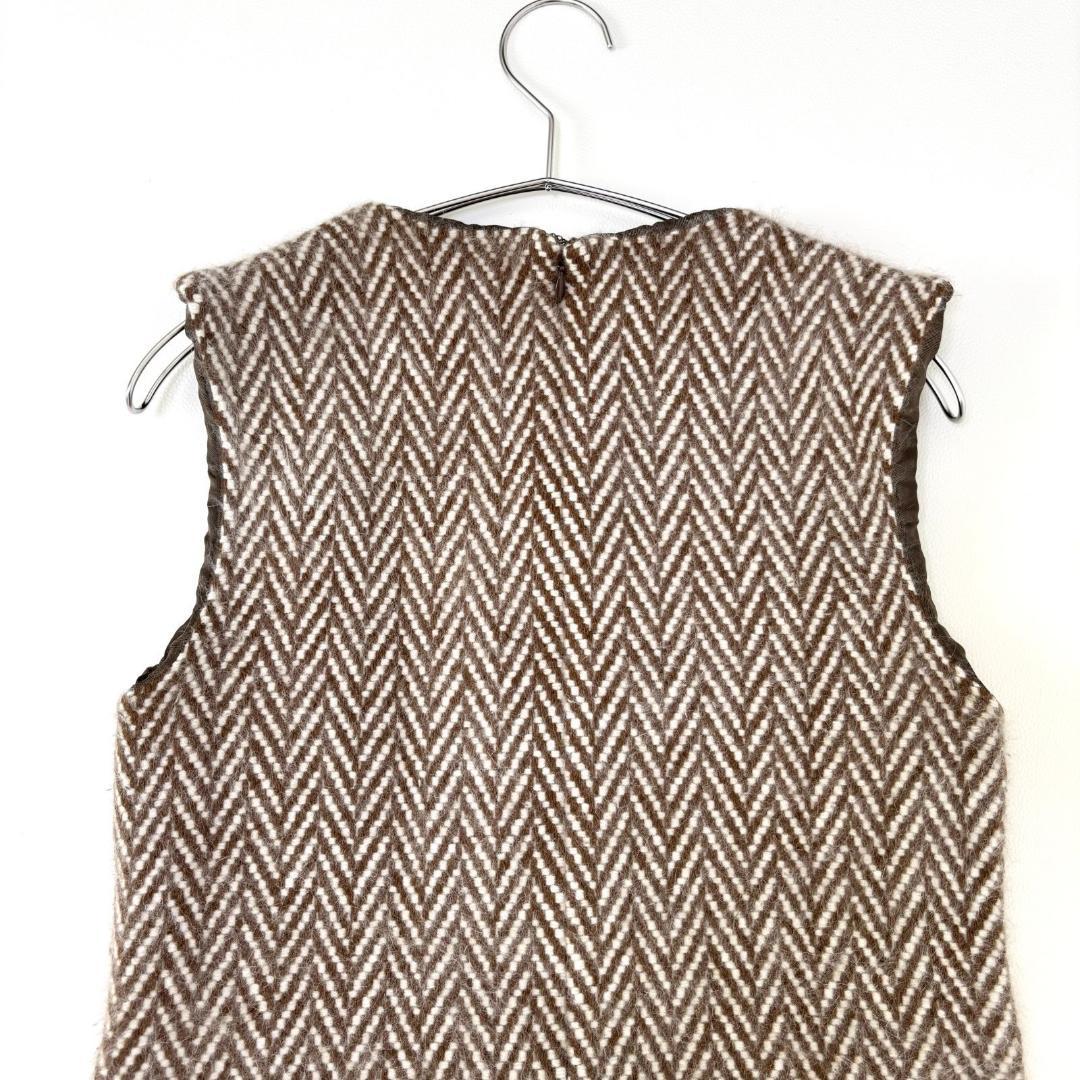 ミナペルホネン abeille ヘリンボーン ワンピース アンゴラ混　ノースリ