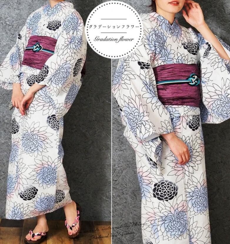 お任せ下駄つき◆高級変わり織◆古典白貉菊の雪代浴衣◆人気の古典柄◆