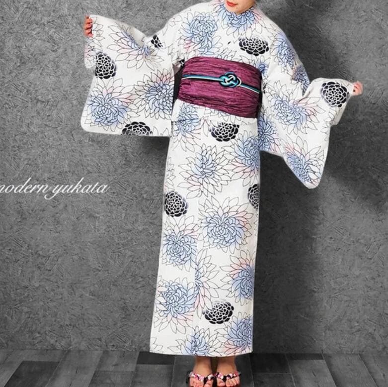 お任せ下駄つき◆高級変わり織◆古典白貉菊の雪代浴衣◆人気の古典柄◆