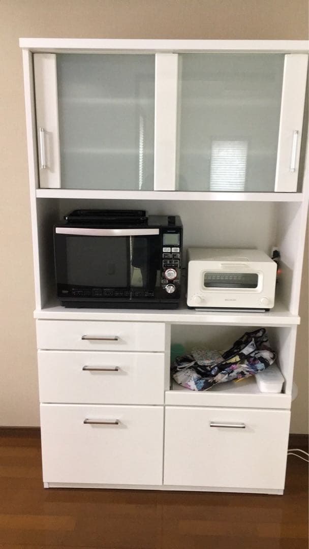 ホワイト 木製 食器棚 オープンシェルフ　カップボード　キッチンボード