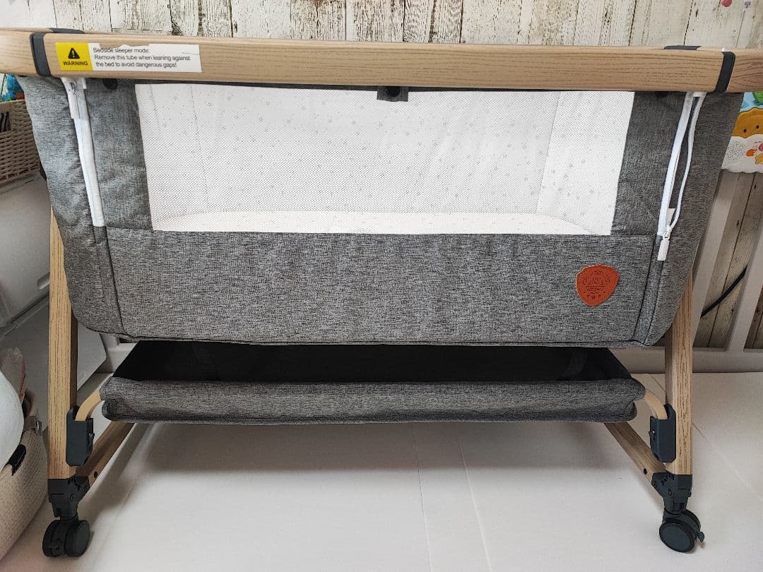 【美品 未使用シーツ付き】HZDMJ ベビーベッド グレー 収納バッグ付き