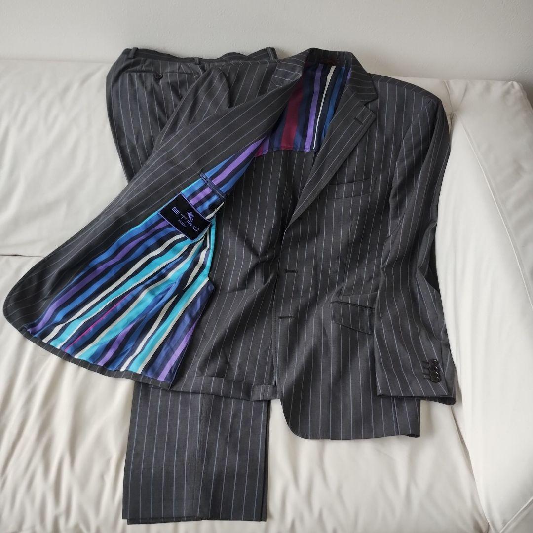 エトロ ETRO ストライプ シングル 3B スーツ セットアップ 50 グレー
