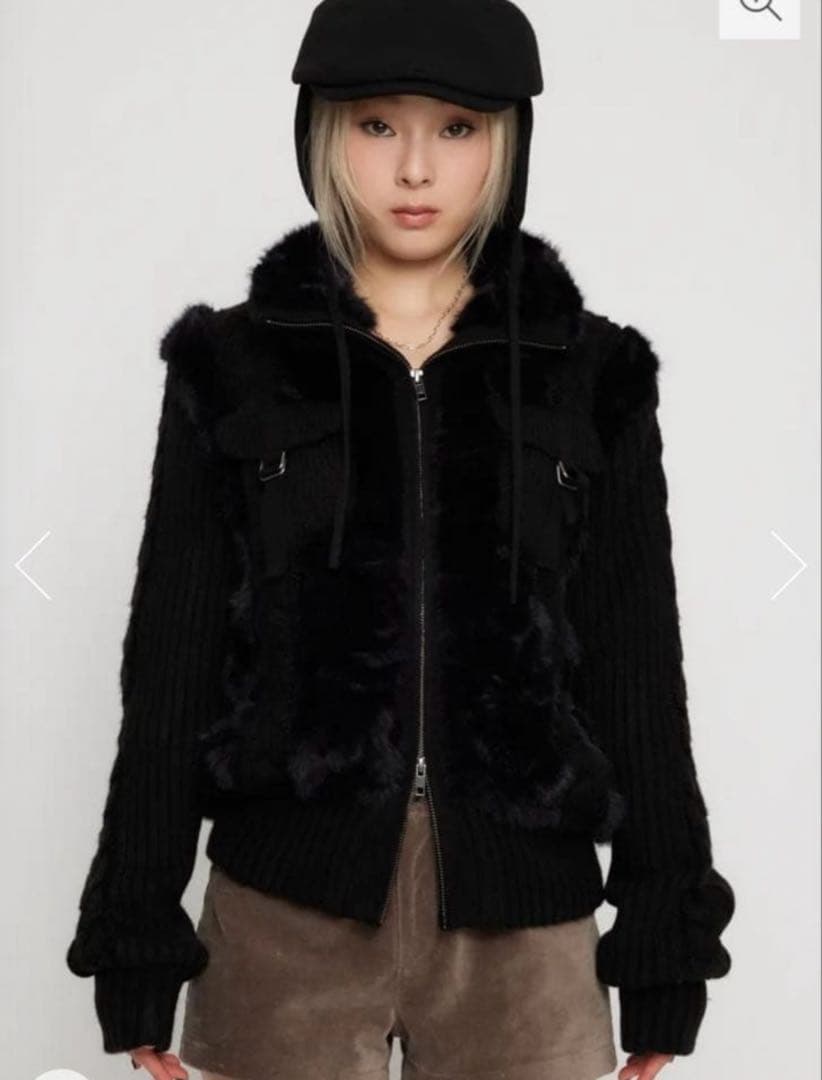 LAGUAGEM CABLE KNIT FAUX FUR ブルゾン ブラック