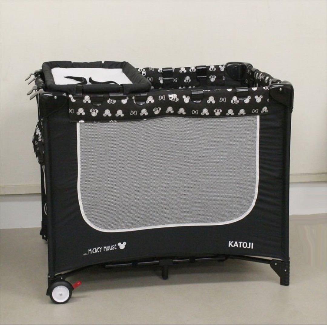 美品 katoji カトージ ポータブルベビーベッド ミッキー ベビーサークル
