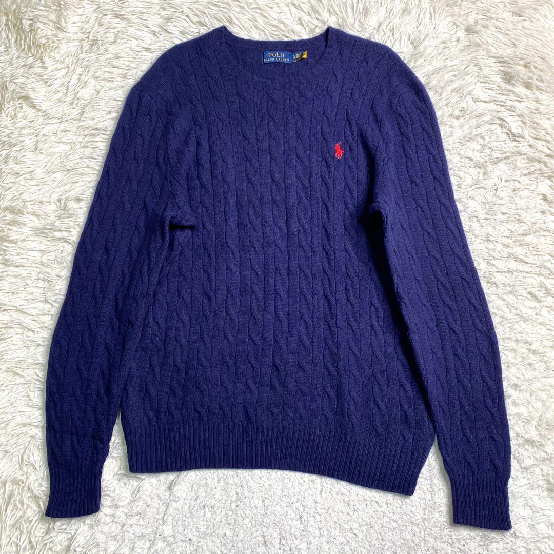 美品✨Ralph Lauren 現行 QR ケーブル ニット カシミヤ XL 紺