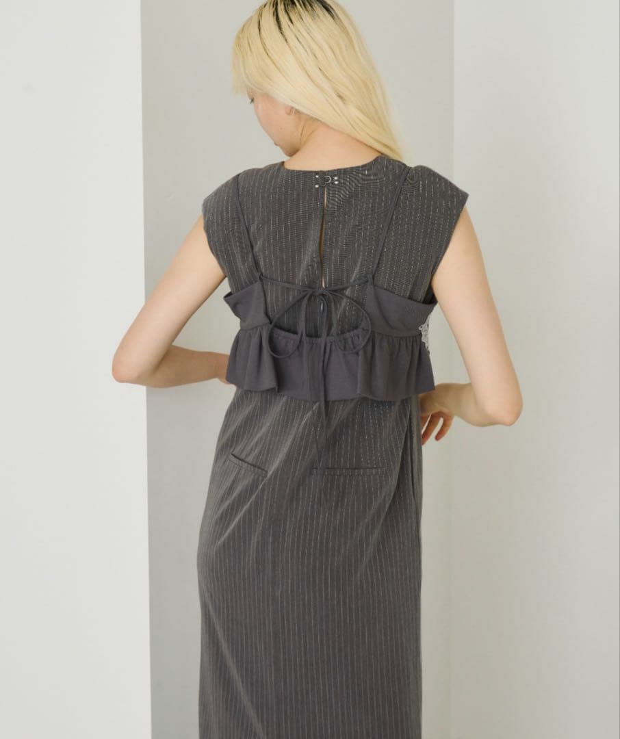 cheeel★グレー レース装飾 ロングドレス