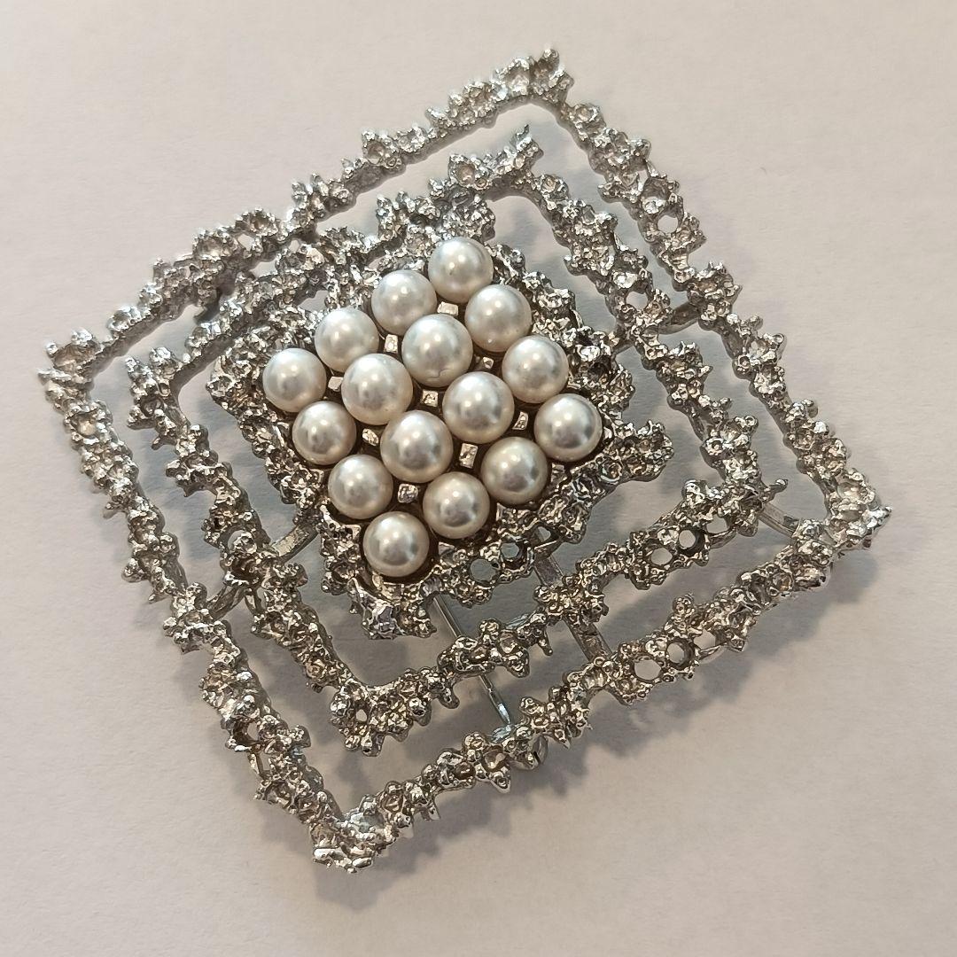 田崎真珠　TASAKI タサキ パール　ブローチ　コサージュ　スクエア