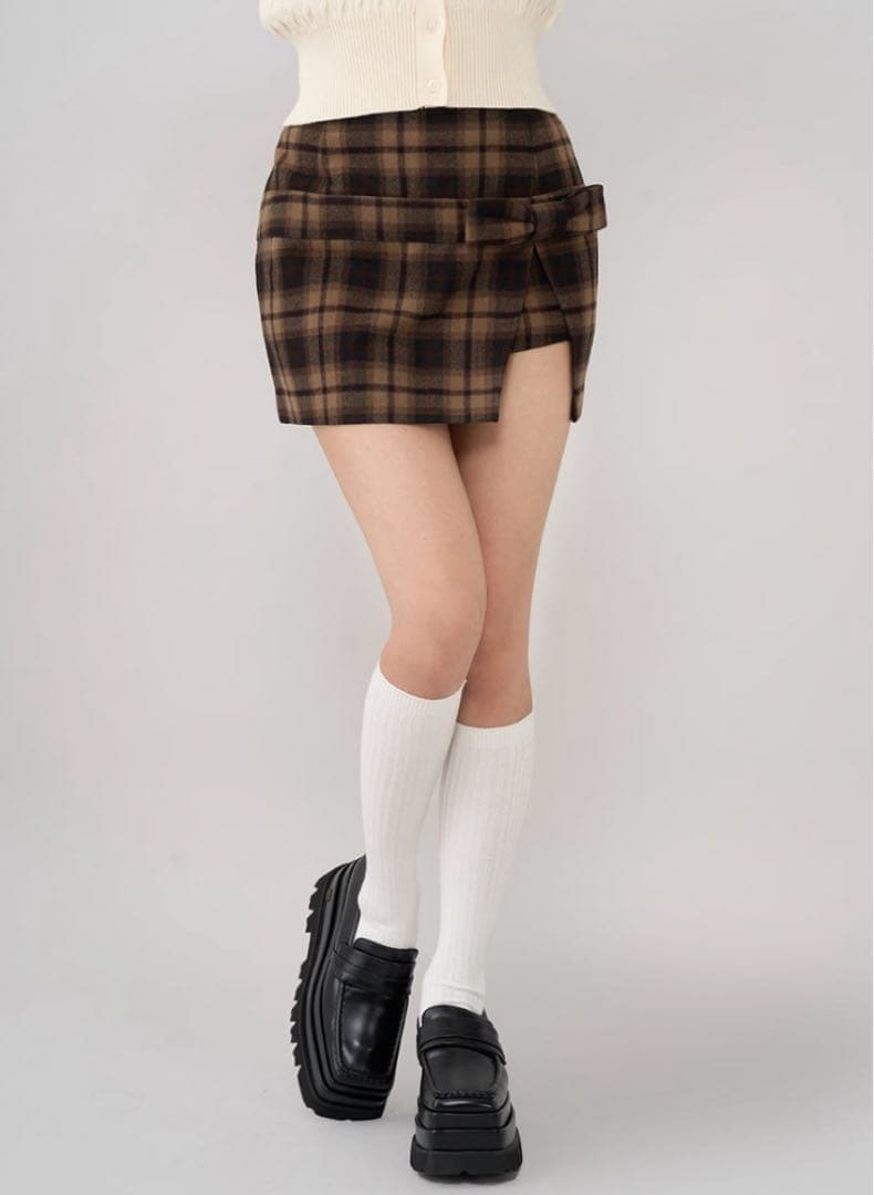 darich スリットチェックリボンミニスカート Sサイズ BRN