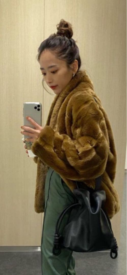 ROKU ブラウンファーコート　フェイクミンクファーコート