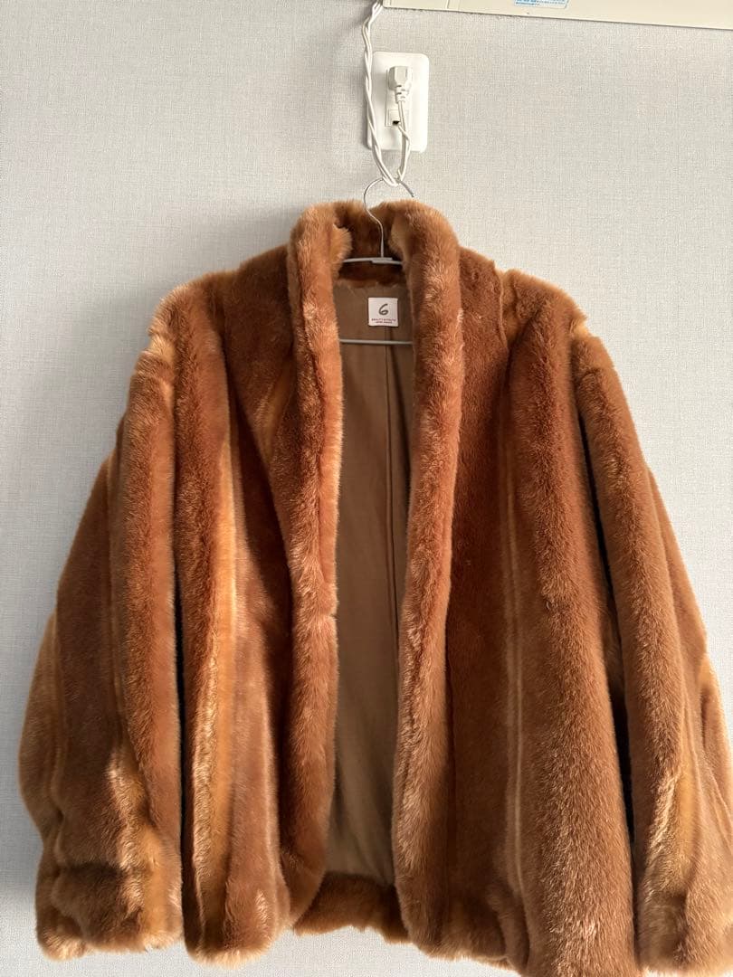 ROKU ブラウンファーコート　フェイクミンクファーコート