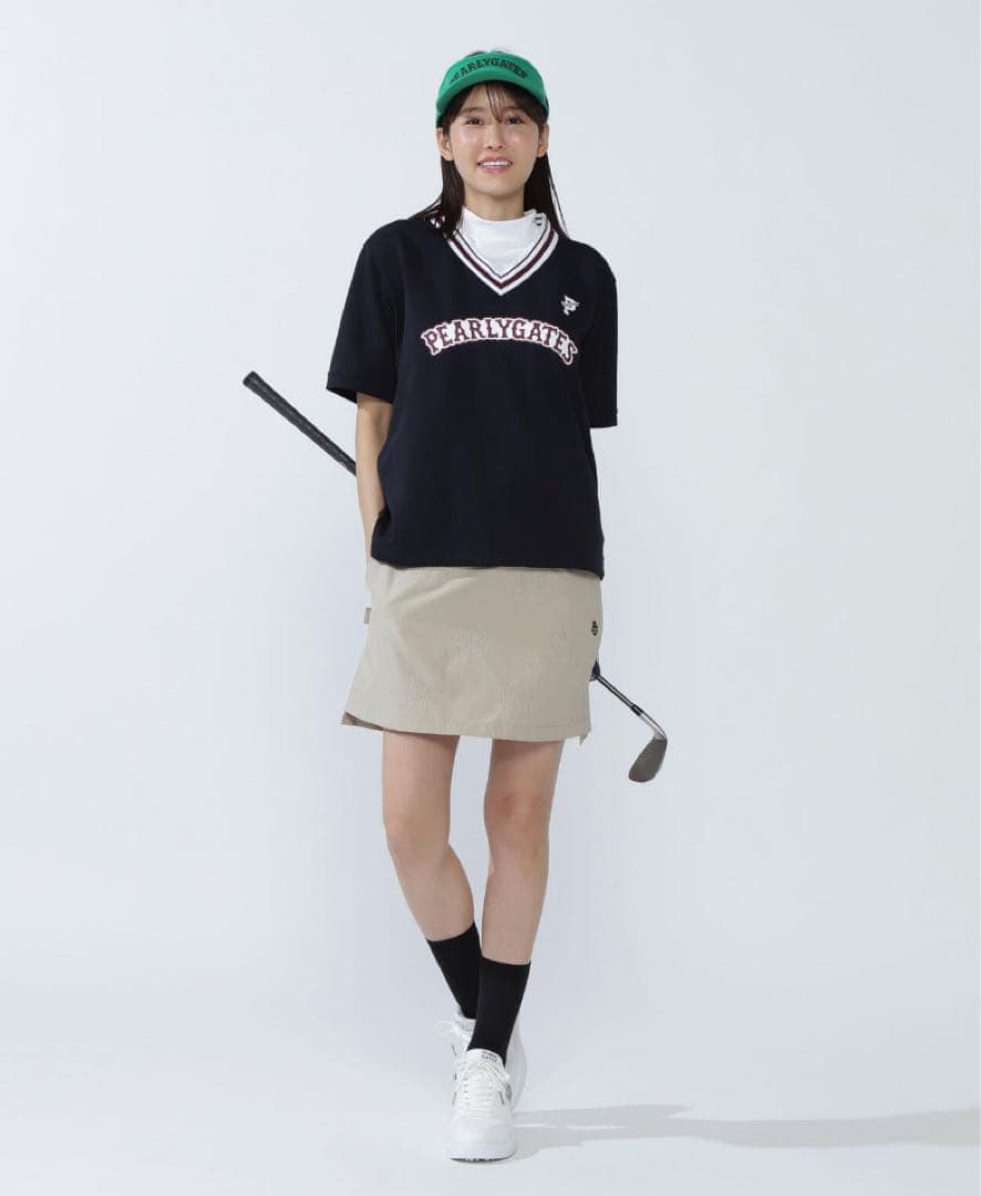 【新品・未使用】PEARYGATES 高通気ダブルフェイス半袖Vネックカットソー