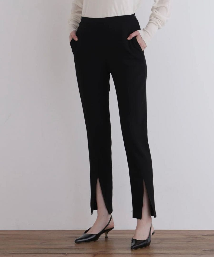 極美品 M ルフィル 2WAYツイルフロントスリットパンツ 黒 テーパードパンツ