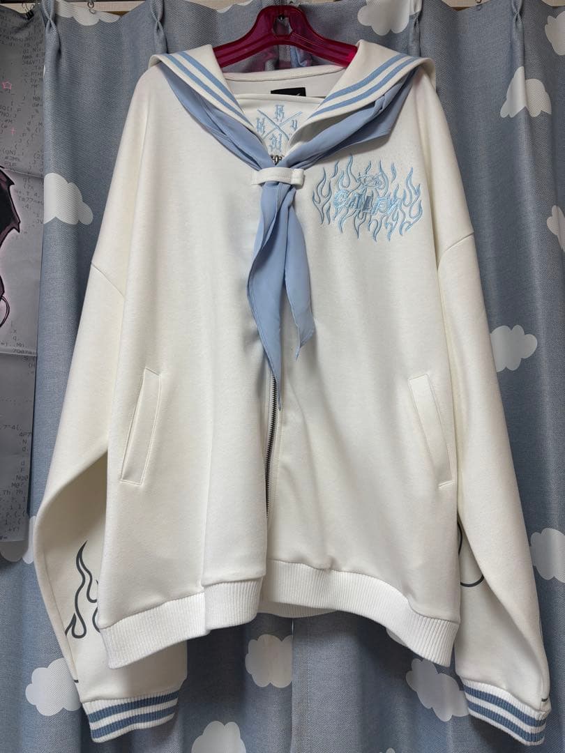 ユリ galfy kry 犬の企み学園 セーラーパーカー ホワイト 水色