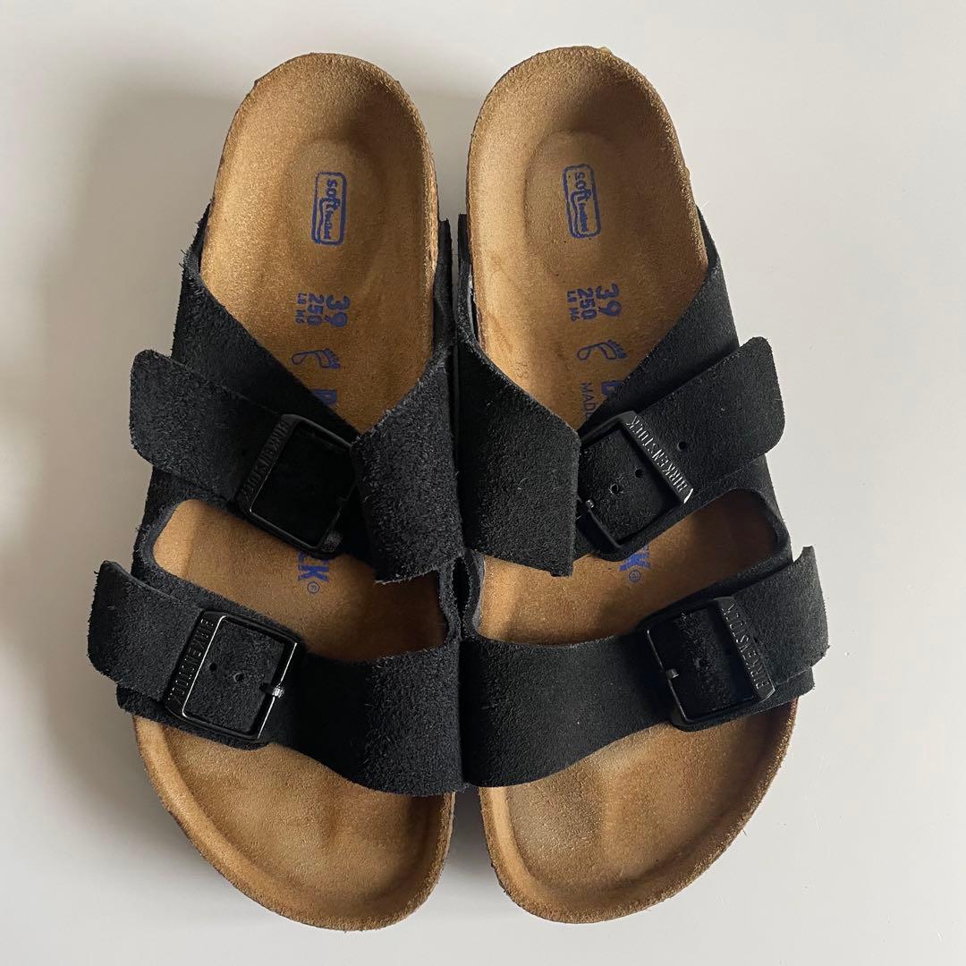 BIRKENSTOCK アリゾナ ブラックスウェード 39 ソフトフットヘッド