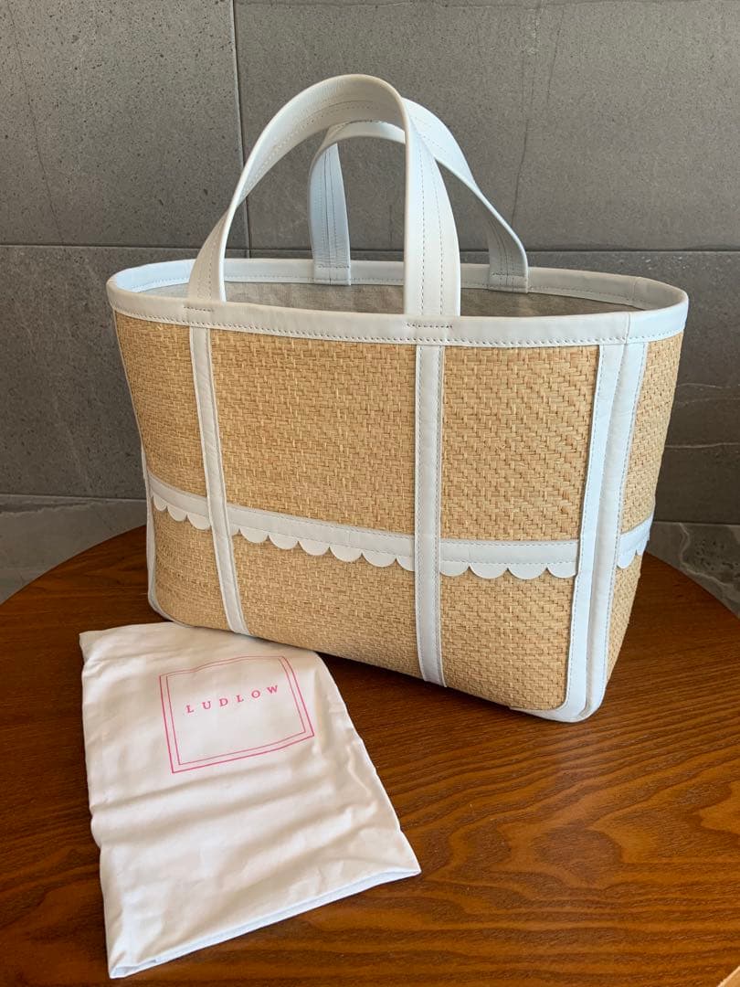 LUDLOW ラドロー　スカラップラフィアトートバッグ　M