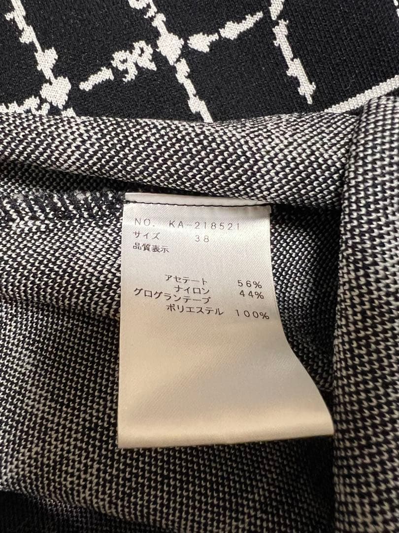 リボン付きチェック柄ニットワンピース 38