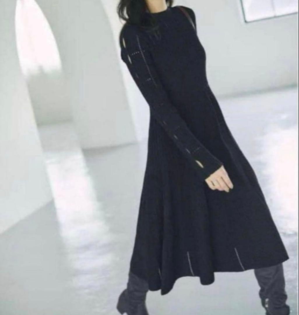 【CELFORD】美品 ニット ワンピース ブラック フレア Aライン 36