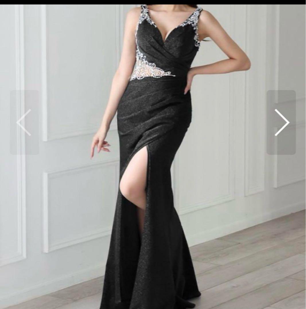 最終価格！イルマ ビジュー ロングドレス キャバ ラメ スリット ブラック