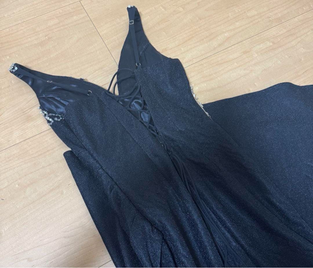 最終価格！イルマ ビジュー ロングドレス キャバ ラメ スリット ブラック