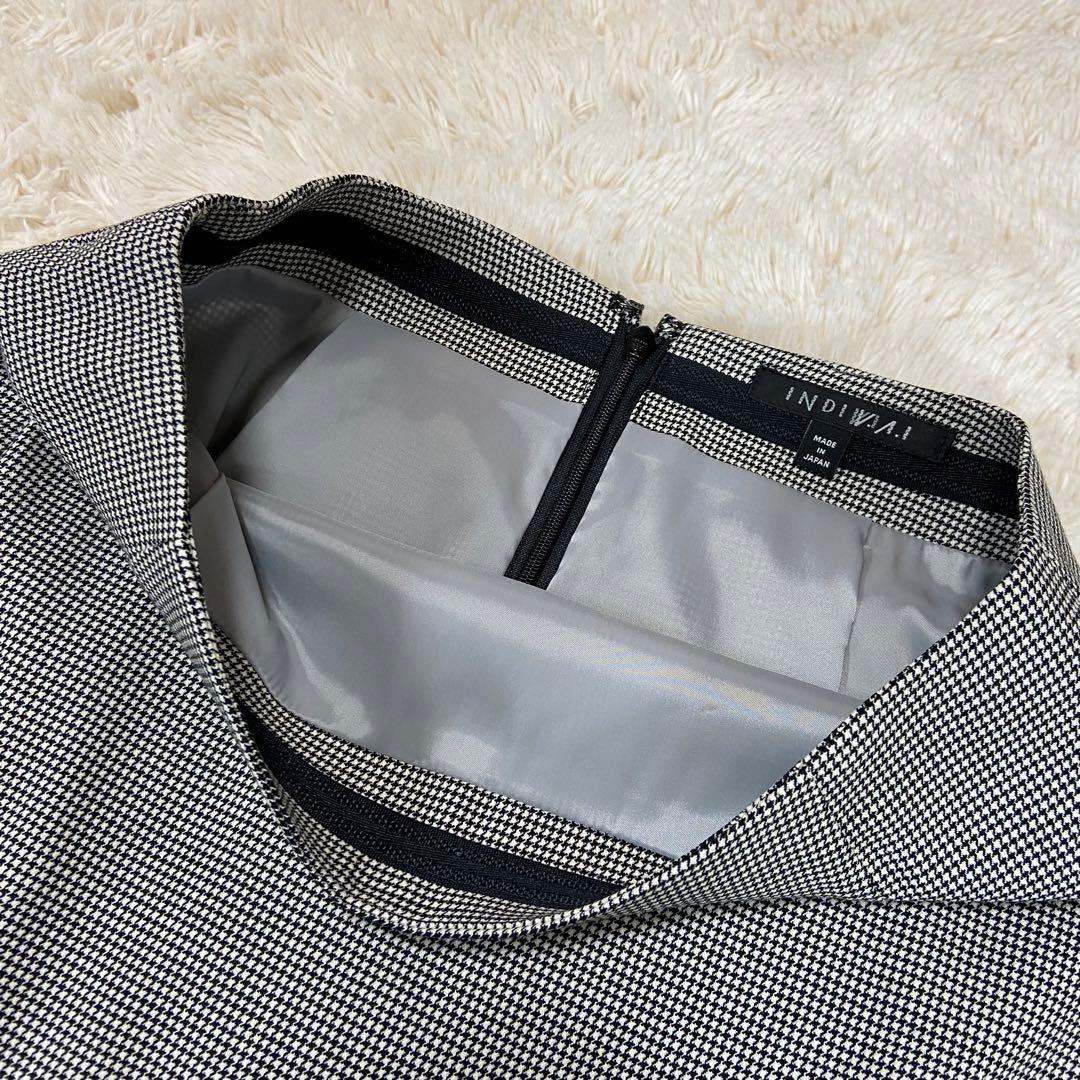 インディヴィ　スカートスーツ　イタリア高級生地 ロロピアーナ　シルク混　千鳥柄