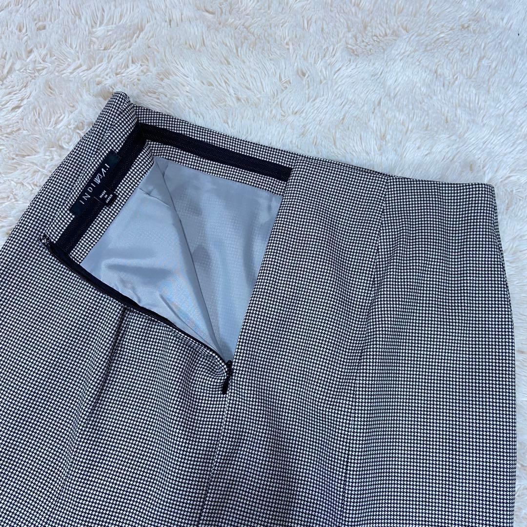 インディヴィ　スカートスーツ　イタリア高級生地 ロロピアーナ　シルク混　千鳥柄
