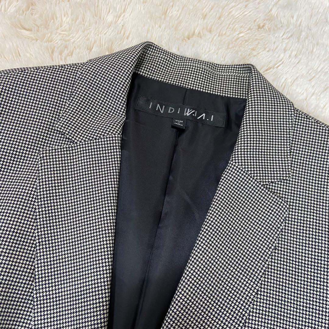 インディヴィ　スカートスーツ　イタリア高級生地 ロロピアーナ　シルク混　千鳥柄
