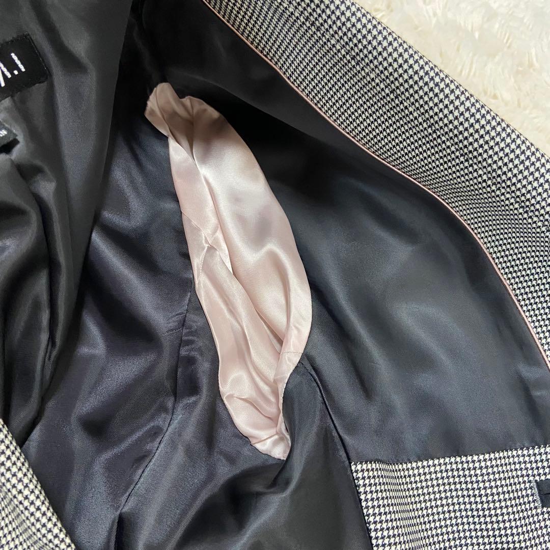 インディヴィ　スカートスーツ　イタリア高級生地 ロロピアーナ　シルク混　千鳥柄