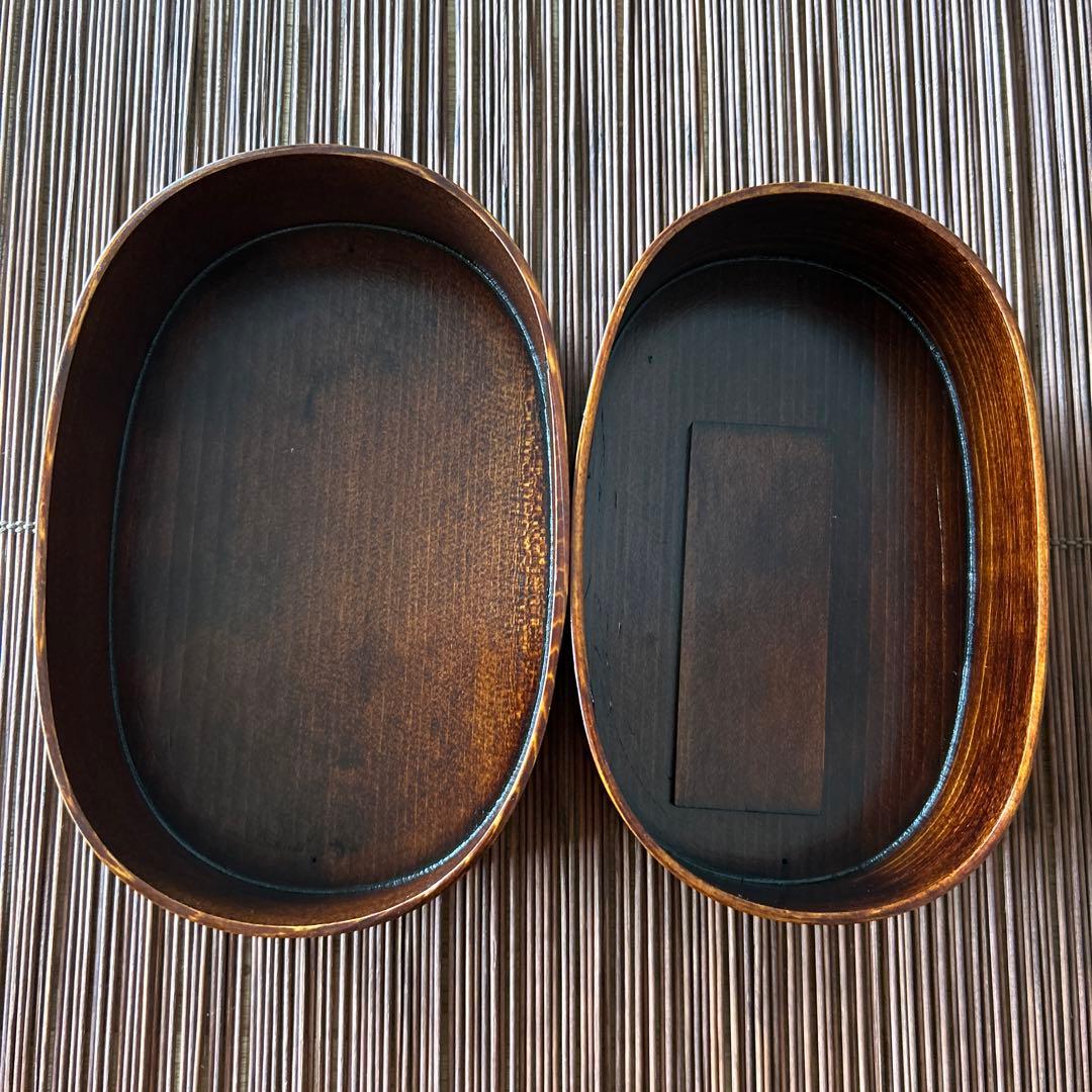 GWセール日本橋木屋　特選手造り弁当箱 曲輪 拭漆 小判型1段弁当箱　味の道具揃