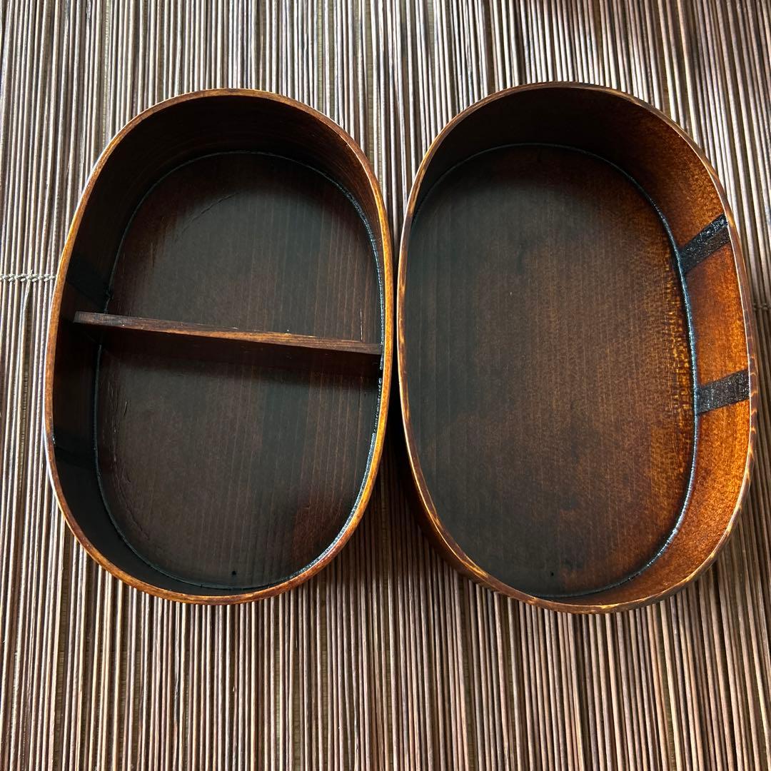 GWセール日本橋木屋　特選手造り弁当箱 曲輪 拭漆 小判型1段弁当箱　味の道具揃